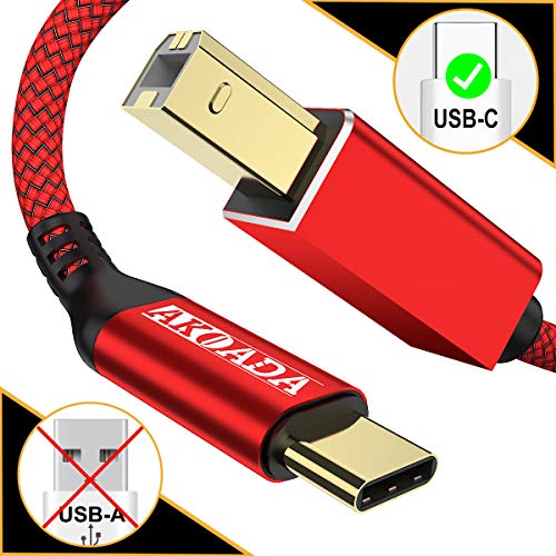 Product Cover Printer Cable, AkoaDa USB C to USB B Male Scanner Cord Compatible with MacBook Pro, Google Chromebook Pixel,HP Canon Printers, 2018 MacBook Pro,MacBook Air and More Type-C Devices/Laptops(15ft Red)