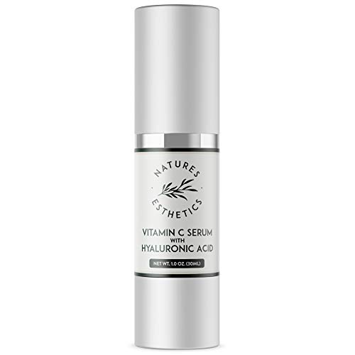 Product Cover Natures Esthetics Vitamin C Serum with Hyaluronic Acid for Face - Anti-Aging, Pore Minimizer, Acne Treatment, Skin Brightening and Tightening. Packaging Prevents Oxidation. Air-Tight 1 fl.oz