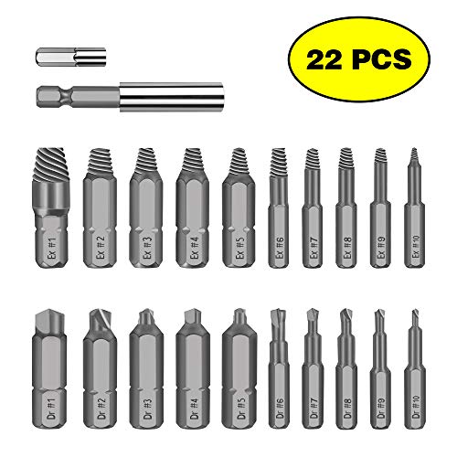 Product Cover Werkzeug Damaged Stripped Screw Extractor Set for Broken Screw, All-Purpose HSS Broken Bolt Extractor Screw Remover Set with Magnetic Extension Bit Holder & Socket Adapter (22 PCS )
