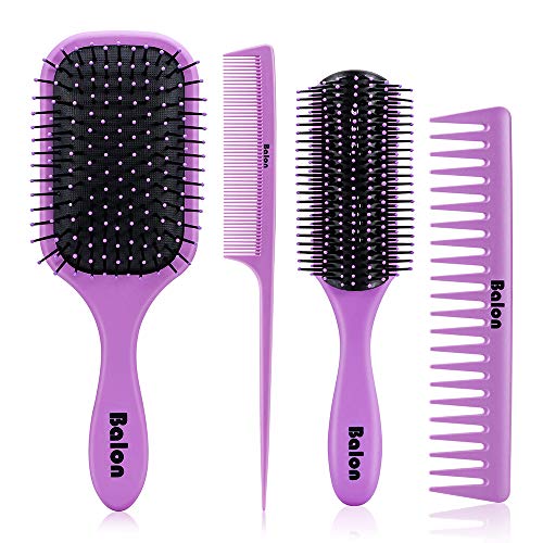 Product Cover 4Pcs Hair Brush Women, Hair Comb for Women and Detangling Paddle Brush, Great On Wet or Dry Hair, No More Tangle Hair Brush Set for Straight Long Thick Curly Natural Hair (Purple)