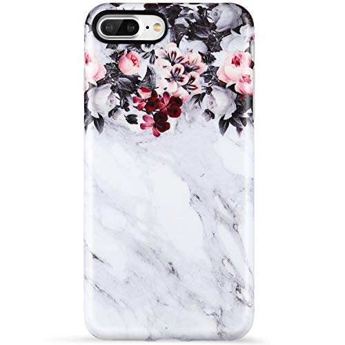 Product Cover iPhone 8 Plus Case,iPhone 7 Plus Case,VIVIBIN Cute Floral and Grey Marble for Women Girls Clear Bumper Soft Silicone Rubber TPU Cover Slim Fit Protective Phone Case for iPhone 7 Plus/iPhone 8 Plus
