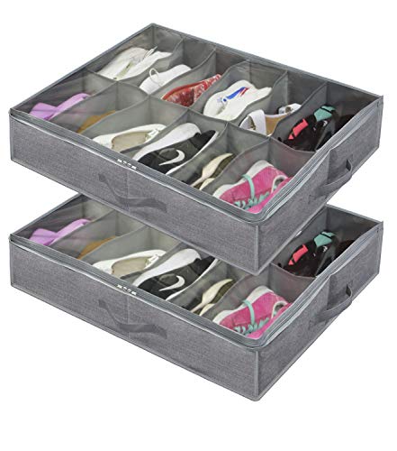 Product Cover Onlyeasy Large Under Bed Shoe Organizer (12 Pairs x 2) - Underbed Shoes Closet Storage Solution with Metal Zipper and 2 Handles, Breathable, 29.3