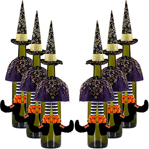 Product Cover 6 Pack Bottle Covers for Halloween Wine Bottle Covers Set Wine Bottle Decor for Halloween Christmas Party Decorations(Gold)