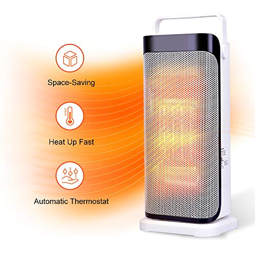 Product Cover Ceramic Space Heater - Tower Heater for Office Heat Up Fast Small Portable Personal Heater Fan Under The Desk with Adjustable Thermostat Oscillating Heater Instant Warm for Winter