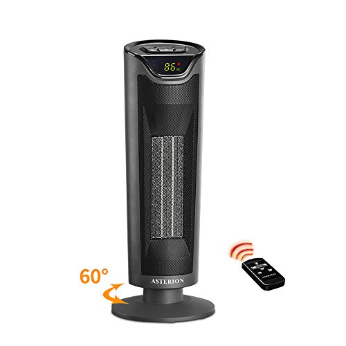 Product Cover Electric Space Heater, ASTERION Portable Ceramic Office Heater with Adjustable Thermostat, Oscillating Indoor Heater with 24H Timer Remote Efficient for Home, bedroom, Tip-Over Overheat Protection,ETL