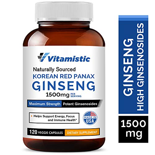 Product Cover Vitamistic Organic Korean Red Panax Ginseng 1500mg, 120 Veggie Capsules, Max Strength with High Ginsenosides, Non-GMO Gluten Free Dairy Soy Free, Supports Energy, Focus and Immune Function