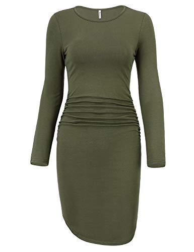 Product Cover Abasona Women's Long Sleeve Ruched Casual Sundress Sheath Bodycon Mini T Shirt Dress
