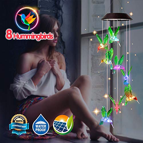 Product Cover Dekopia Solar Wind Chimes 8 Hummingbird Outdoor Decor Color Changing Light Sensor Solar Power eco Friendly Easy to use Waterproof Design Christmas Ornaments Night Party Garden Decor
