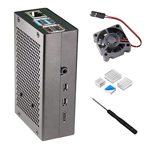 Product Cover Pastall Raspberry Pi 4 Aluminum Case, Pi4 Case with Fan and 4 pcs Heat-Sinks,  Raspberry Pi 4B Case with Fan