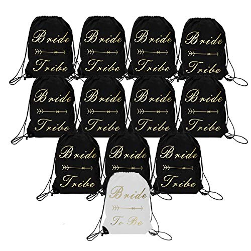 Product Cover 12 Pack Bride and Bride Tribe Drawstring Bags Bridal Party Favor Bags Bachelorette Party Backpacks for Wedding Bridesmaid Gift Bag Hen's Party Hangovers Recovery Kit Bags