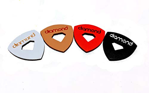 Product Cover Leather Ukulele Picks with Diamond-Shaped Cutout Hole for Enhanced Grip Never Drop your Pick while Playing also works as a Guitar Pick or Bass Pick Leather 4-Pack
