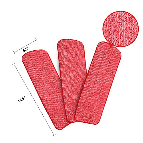 Product Cover CLEANHOME Microfiber Mop Pads Washable 3X Replacement Heads, Wet and Dry for Floor Cleaning Scrubbing,Red,16in