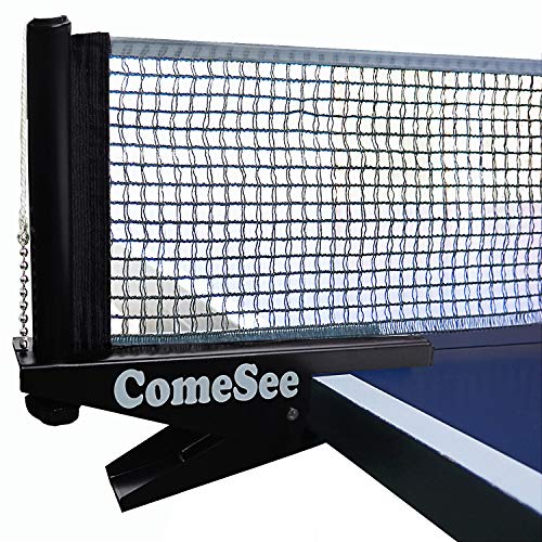 Product Cover Comesee Ping Pong Net Set Table Tennis Table Post Professional Spring Activated Clamp with Net Clip Insert, 1.2 Inch Width Grip Holder, Tension and Height Adjustable Easy Set Up (Black)
