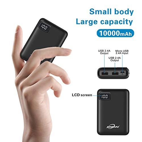 Product Cover Portable Phone Charger 10000mAh Quick Charge 2.4 A Power Bank External Battery Packs Dual Ports with LCD Display Powerpack Compatible for iPhone Huawei iPad Samsung Galaxy Nintendo Switch (Black)