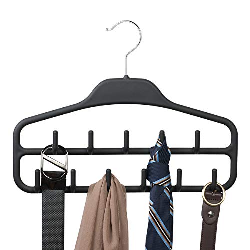 Product Cover Belt Hanger Rack Holder, Sturdy Belt Organizer with 360 Degree Swivel, 11 Large Belt Hooks for Closet, Non Slip Rubberized Belts Storage, Black