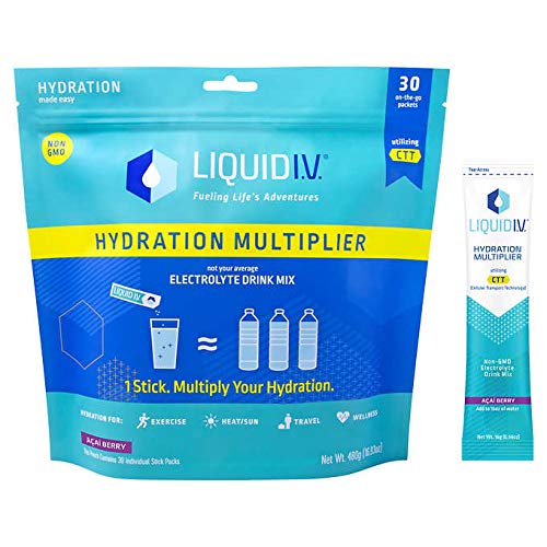 Product Cover Liquid I.V. Hydration Multiplier Non-GMO/Vegan/Gluten-Free Vitamins, Minerals, 3X Electrolytes - 30 Stick Packs (Acai Berry)