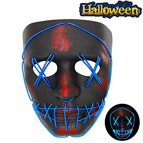 Product Cover VATOS Halloween Mask Led Light Up Scary Mask for Festival Cosplay Halloween Masquerade Costume Parties Black