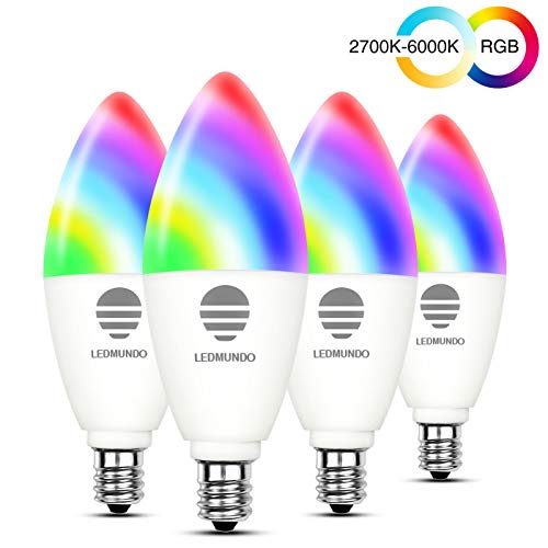 Product Cover Smart Light Bulbs with White Light 2700k-6000k 6W - RGBW LED Candalabra Bulb E12 Base - 60W Equivalent - WiFi Multicolor Light Bulb - RGB Color Changing Bulb, Works with Google Assistant IFTTT, 4 Pack