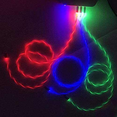 Product Cover SN-RIGGOR 3 Packs Glow in The Dark Type C Cable Cord Led Light Up USB Type C Charging Cable Led Flowing USB C Charger Cord for Samsung Galaxy Note 10/Galaxy Note 9/Note 8/S10/S9 (Blue/Green/Red)
