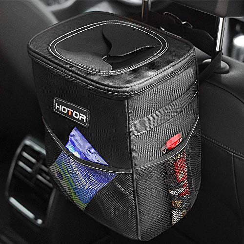 Product Cover HOTOR Car Trash Can with Lid and Storage Pockets, 100% Leak-Proof Car Organizer, Waterproof Car Garbage Can, Multipurpose Trash Bin for Car - Black