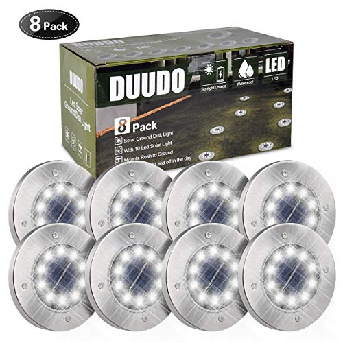 Product Cover DUUDO Solar Ground Light, Upgraded 10 LED Garden Pathway Outdoor Waterproof in-Ground Lights, Disk Lights (Cold White, 8 Packs)
