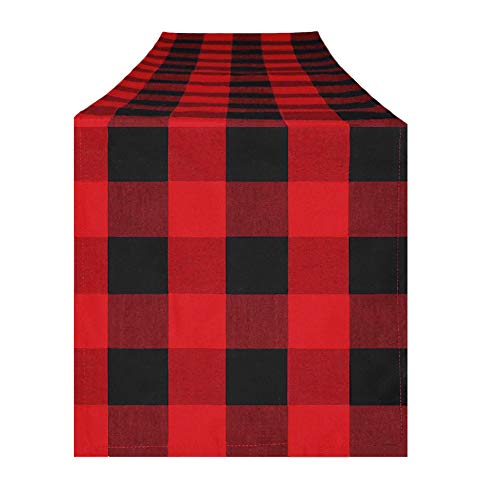 Product Cover 4TH Emotion Buffalo Check Plaid Table Runner for Christmas Indoor and Outdoor Parties, Family Dinner Party Events Polyester Cotton Red and Black (14x72 Inches, Seats 4-6 People)