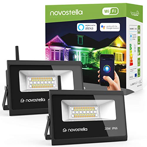 Product Cover Novostella 2 Pack 20W Smart LED Flood Lights, RGBCW, 2700K-6500K, 2000LM, WiFi Outdoor Dimmable Color Changing Stage Light, IP66 Waterproof, Multicolor Wall Washer Light, Work with Alexa