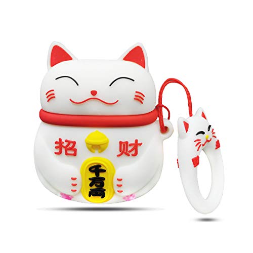 Product Cover Airpods Case, Gtinna 3D Cute Cartoon Lucky Cat Airpods Cover Soft Silicone Rechargeable Headphone Cases,AirPods Case Protective Silicone Cover and Skin for Apple Airpods 1st/2nd Charging Case (White)