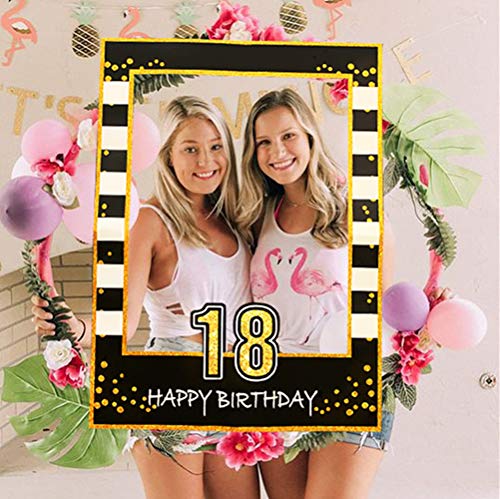 Product Cover LaVenty Black Gold 18th Birthday Party Photo Booth Props 18th Birthday Photo Frame Birthday Photo Frame
