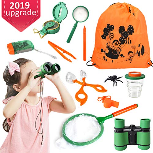 Product Cover Mixi Outdoor Explorer Kit & Bug Catcher Kit with Binoculars, Flashlight, Compass, Butterfly Net, Magnifying Glass and Whistle Kids Adventure Kit Gift for Boys & Girls Age 3-12 Year Old Camping Hiking