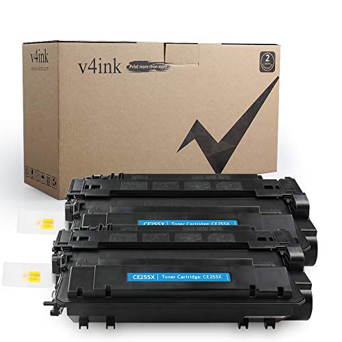 Product Cover V4INK Compatible Toner Cartridge Replacement for HP 55X CE255X Toner High Yield for HP LaserJet P3010 P3011 P3015 P3015d P3015dn P3015n P3015x, 500 MFP M521dn M521dw M525c M525dn M525f Printer, 2 Pack