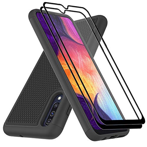 Product Cover Galaxy A50 Case with Tempered Glass Screen Protector, Dahkoiz Drop Protection Galaxy A50 Phone Case Dual Layer Armor Defender Cover Heavy Duty Protective Case for Samsung Galaxy A50/A50s/A30s, Black