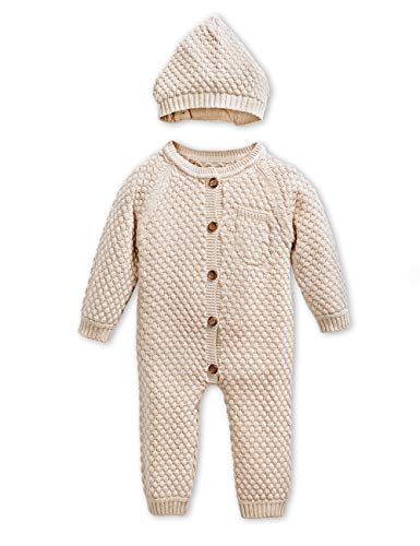 Product Cover Anmino Newborn Baby Boys Girls Sweater Knitted Romper Bodysuit Jumpsuit Clothes Outfits with Warm Hat Set
