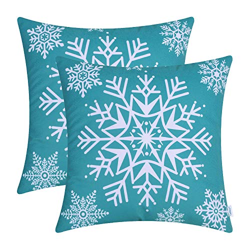 Product Cover CaliTime Pack of 2 Cozy Fleece Throw Pillow Cases Covers for Couch Bed Sofa Christmas Snowflakes 18 X 18 Inches Teal