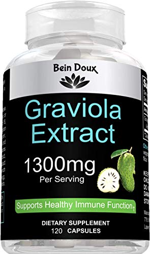 Product Cover Graviola Capsules 1300mg - 120 Pure Natural Soursop Capsules (Leaves Powder) - Powerful Antioxidant - Organic Guanabana Leaves Supplement (Annona Muricata)