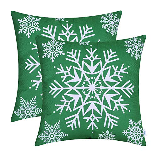 Product Cover CaliTime Pack of 2 Cozy Fleece Throw Pillow Cases Covers for Couch Bed Sofa Christmas Snowflakes 18 X 18 Inches Christmas Green