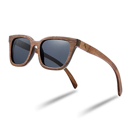 Product Cover Walnut Wood Sunglasses, Bamboo Wooden Sunglasses for Men Women, Polarized Wayfarer UV Protection Sunglasses in Wood Gift Case by Tayope