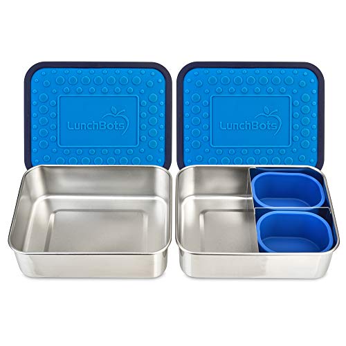 Product Cover LunchBots Lite Bento Box Lunch Bundle - Includes Two Bento Boxes - One Section and Three Section Stainless Steel Containers and Silicone Cups - Eco-Friendly, Dishwasher Safe, BPA-Free - Ocean