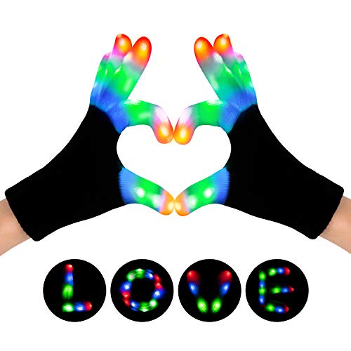 Product Cover SIPU LED Gloves, Light Up Gloves Finger Lights 3 Colors 6 Modes Flashing LED Warm Gloves Colorful Flashing Gloves Kids Toys for Christmas Halloween Party Favors,Gifts (adult-1pair)
