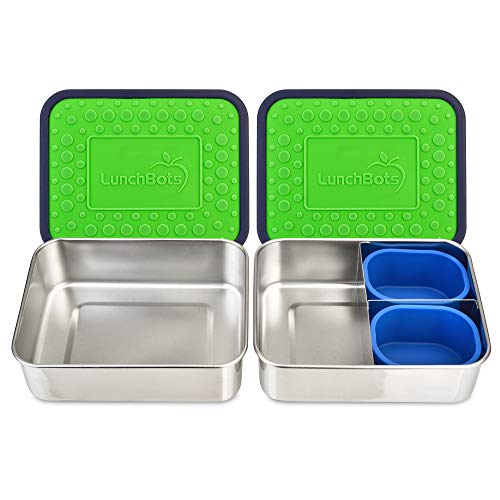 Product Cover LunchBots Lite Bento Box Lunch Bundle - Includes Two Bento Boxes - One Section and Three Section Stainless Steel Containers and Silicone Cups - Eco-Friendly, Dishwasher Safe, BPA-Free - Green