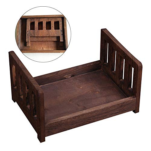 Product Cover Newborn Props Photography Cot Baby Photo Small Wooden Bed Posing Baby Photography Props Cot Baby Photo Studio Props for Photo Home Accessories (Coffee)