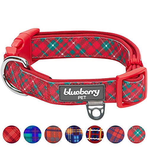 Product Cover Blueberry Pet 2020 New 7 Patterns Soft & Comfy Scottish Iconic Classic Red & Green Plaid Padded Adjustable Dog Collar, Large, Neck 18