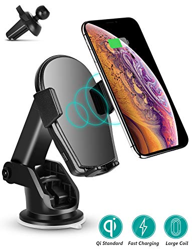 Product Cover Wireless Car Charger - Charvoxrt Auto Clamping Car Charger Mount with 7.5W/10W QI Fast Charging - Air Vent Windshield Dashboard Phone Holder for iPhone 11/Xs MAX/XR/X/8+, Samsung Galaxy S10+/S9+/S8+