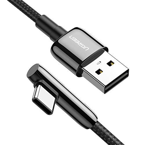 Product Cover UGREEN USB C Cable 90 Degree Right Angle, USB A to Type C Fast Charging Braided Cord Compatible with Samsung Galaxy S10 S10e S9 Plus Note 9 8, LG G8 G7 V40 V20 V30, Moto Z Z3, Nintendo Switch (6FT)