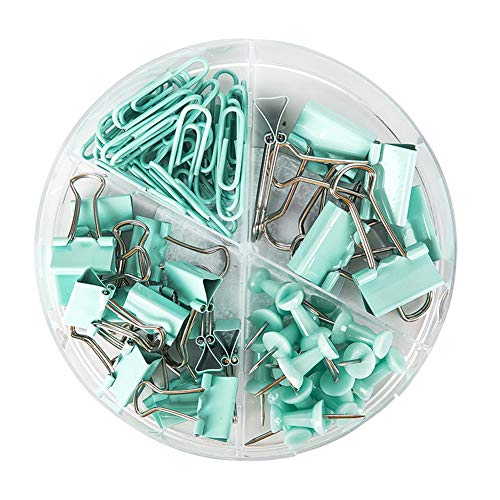 Product Cover 4-in-1 Boxed Binder Clips and Paper Clips Thumbtacks Set Assorted Sizes Small Medium Mini Paper Clamps Bulk for Office School Supplies Teachers Classroom Daily use (Light Green)