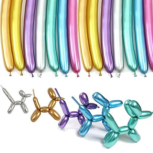 Product Cover GuassLee Long Balloons for Balloon Animals Twisting Balloons - 100pcs Metallic Balloon Animal Kit 260q Balloons Magic Balloons for Birthday Party Decorations...