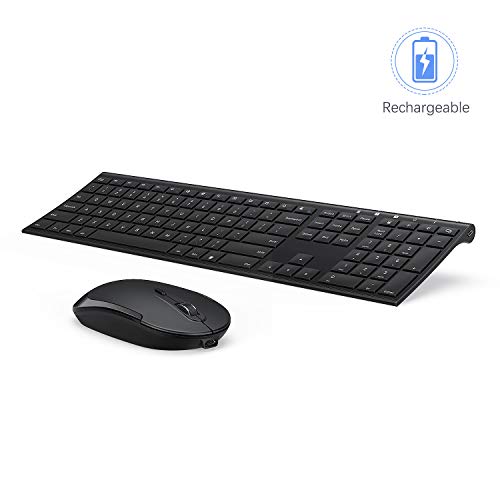 Product Cover Wireless Keyboard and Mouse, Vssoplor 2.4GHz Rechargeable Compact Quiet Full-Size Keyboard and Mouse Combo with Nano USB Receiver for Windows, Laptop, PC, Notebook-Black