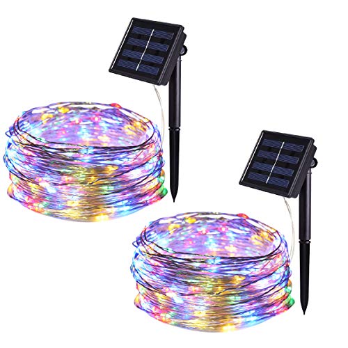 Product Cover HONGM Solar String Lights Outdoor, 100 LED Waterproof Fairy String Decorative Copper Wire Lights for Wedding, Patio, Bedroom, Party, Christmas (2Pack) (Multi-Color)