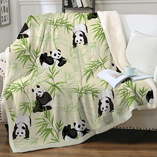 Product Cover Sleepwish Cute Panda Sherpa Blanket Pandas and Green Bamboo Soft Yellow Fleece Throw Blanket Panda Bear Reversible Blanket Throw(50