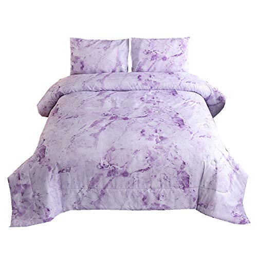 Product Cover NTBED Marble Comforter Sets Purple Soft Lightweight Microfiber Bedding Printed Quilt Sets (Marble-Purple, Queen)